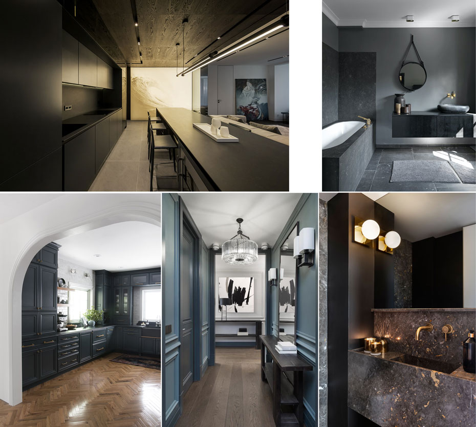 Baños, cocinas, recibidores y pasillos dark