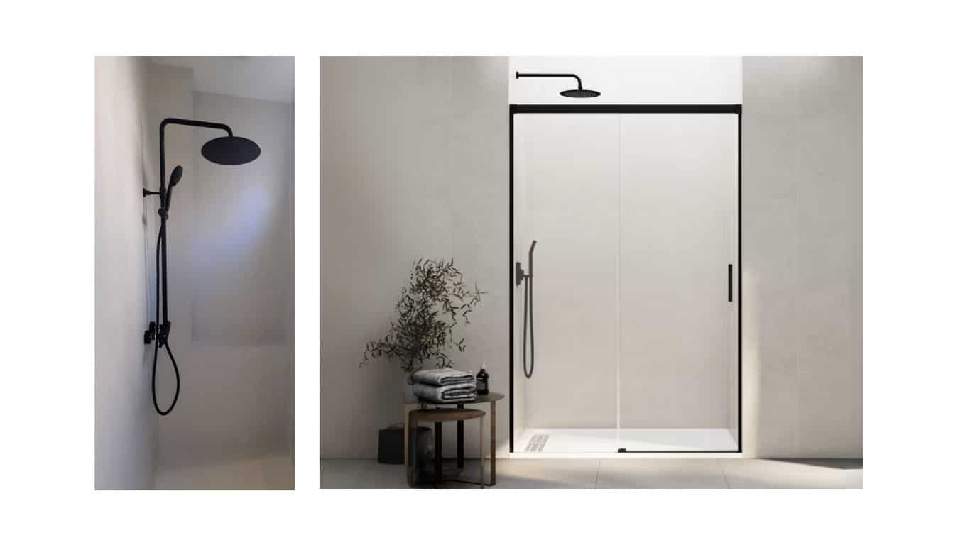 Grifería negra en baño moderno de diseño en Zaragoza.