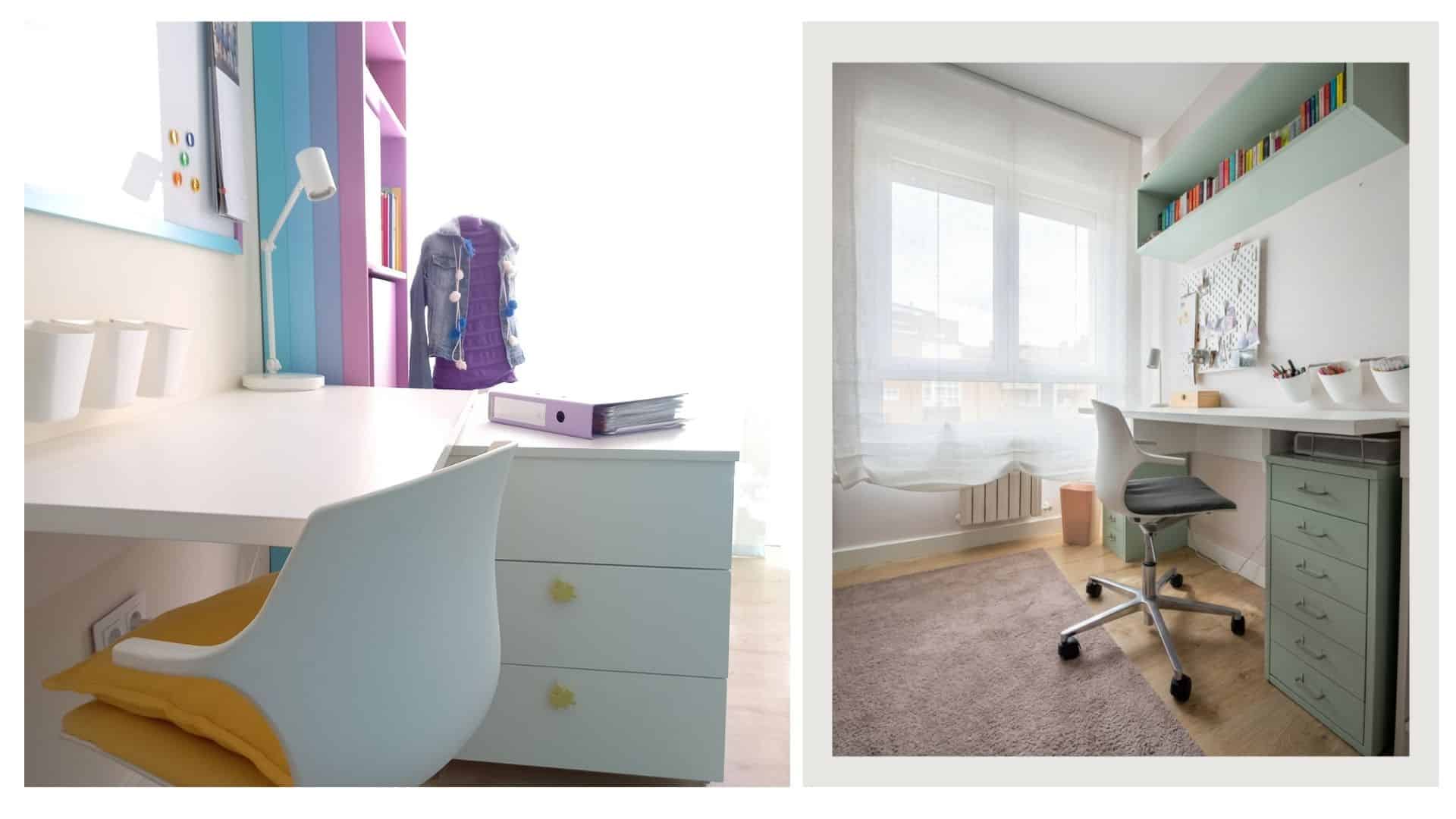 Zona de estudio infantil integrada en el dormitorio